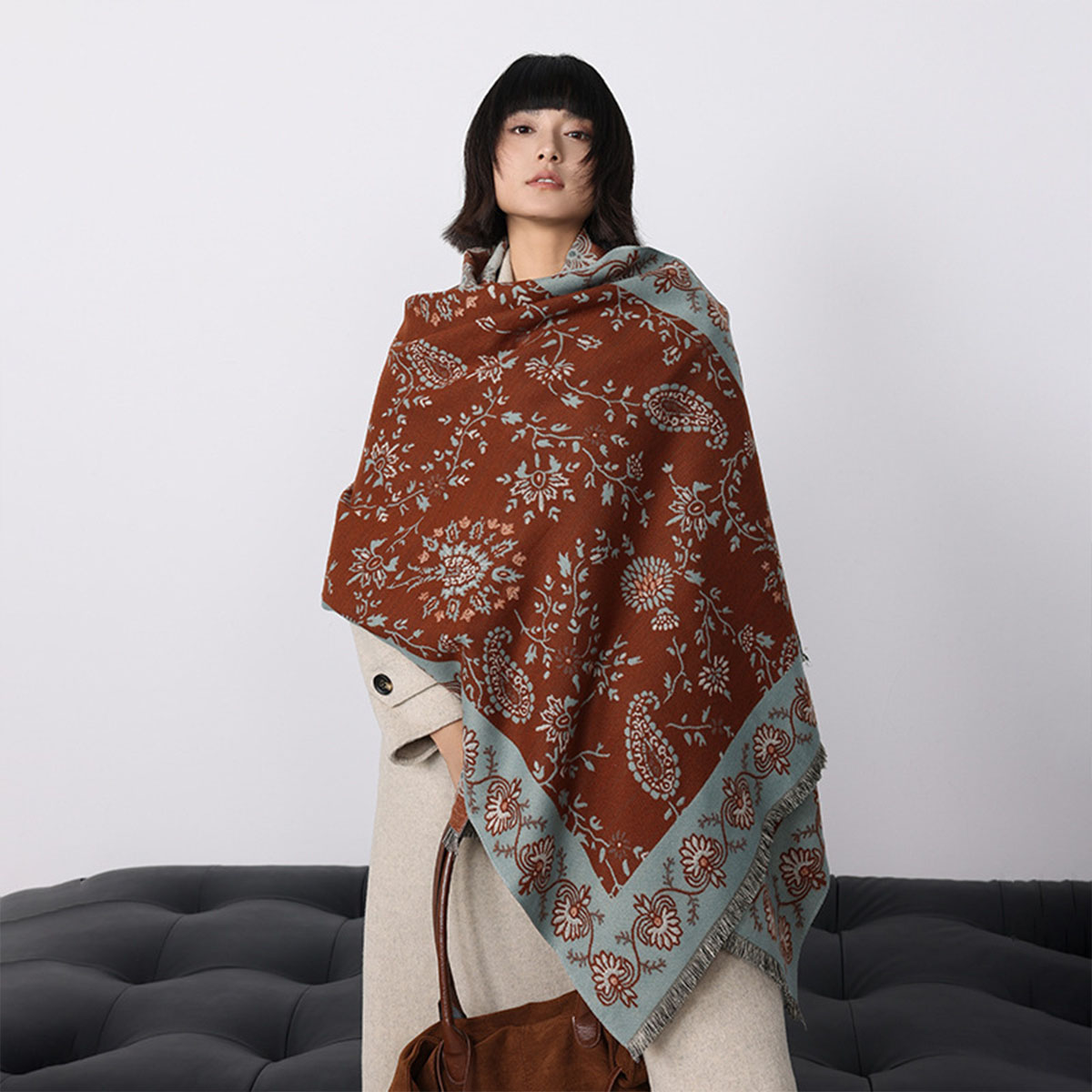 Woven Scarf Blanket - Luxo inverno imitação de caxemira caju