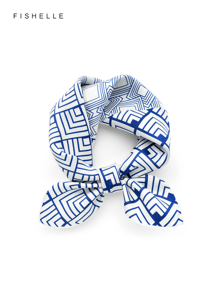 Face Scarf Mask - Lenço de seda estampado geométrico para