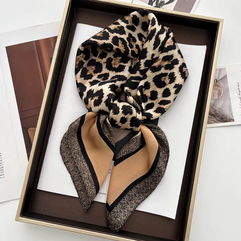 Ascot Neck Scarf - Luxo leopardo impressão feminino cetim pescoço